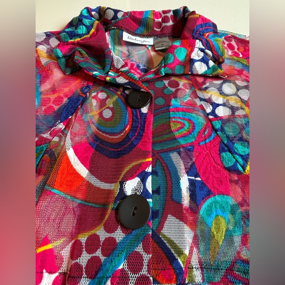 Patchington Multicolor Abstract Mesh Button Down … - image 3